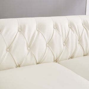 English Elm 85.8" Living Room Chesterfield Sofa with Storage Classic Tufted PU Upholstery Solid Wood Frame, 3-Seater Comfort Ivory White W1097S00150