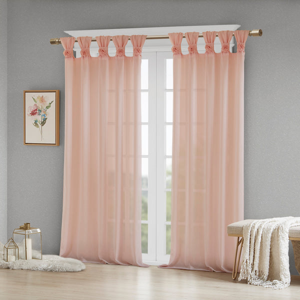 JLA Home Madison Park - Floral Semi-Sheer Tab Top Curtain Panel with Removable Rosette Pins, Airy Faux-Weave Texture Blush MP40-5647