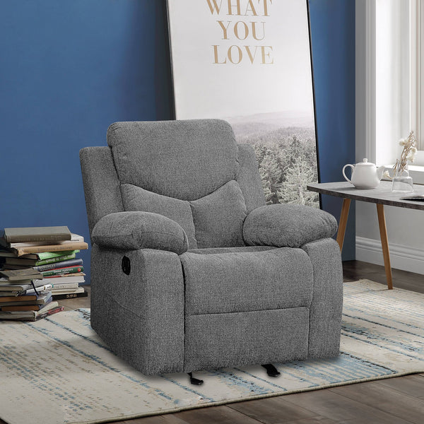 English Elm Kalen Gray Chenille Glider Recliner with Pocket Coil Support, Tufted Back, Pillow-Top Arms, Durable Frame B2726P253089