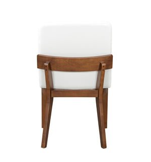 English Elm Modern Ergonomic PU Leather Dining Chairs Set of 2 with Reinforced Lumbar Support, Compact Style & Comfort White+Walnut N842P299016H