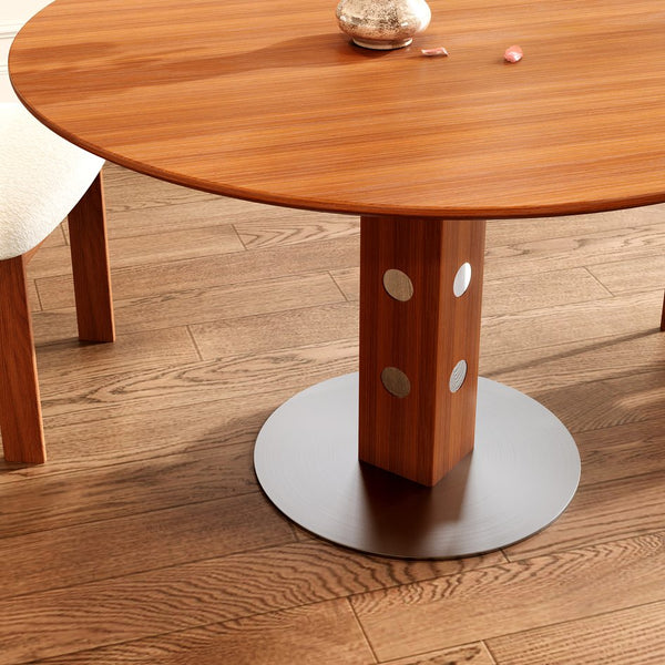 English Elm Farmhouse Round Dining Table For 2-4, Walnut Solid Wood Top & Durable Iron Base, Rustic Charm T3833S00060