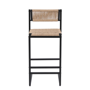 English Elm Kitchen Bar Stools Set of 2 Paper Rope Woven Seats with Metal Frame, Double Footrest & Anti-Slip Pads W1757P254841