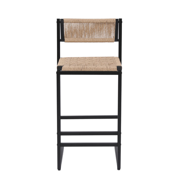 English Elm Kitchen Bar Stools Set of 2 Paper Rope Woven Seats with Metal Frame, Double Footrest & Anti-Slip Pads W1757P254841