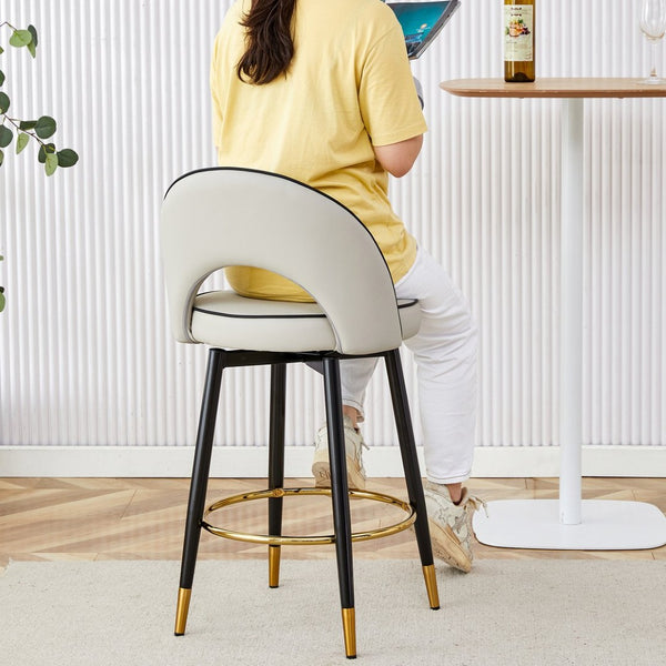 English Elm 360 Swivel Pu Leather Barstools Set of Two with Matte Black Legs for Kitchen or Bar W1151P265583