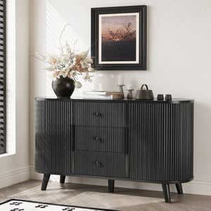 English Elm Sideboard Fluted Credenza with Three Drawers Two Doors Matte Black Modern Storage Black T3773P417309
