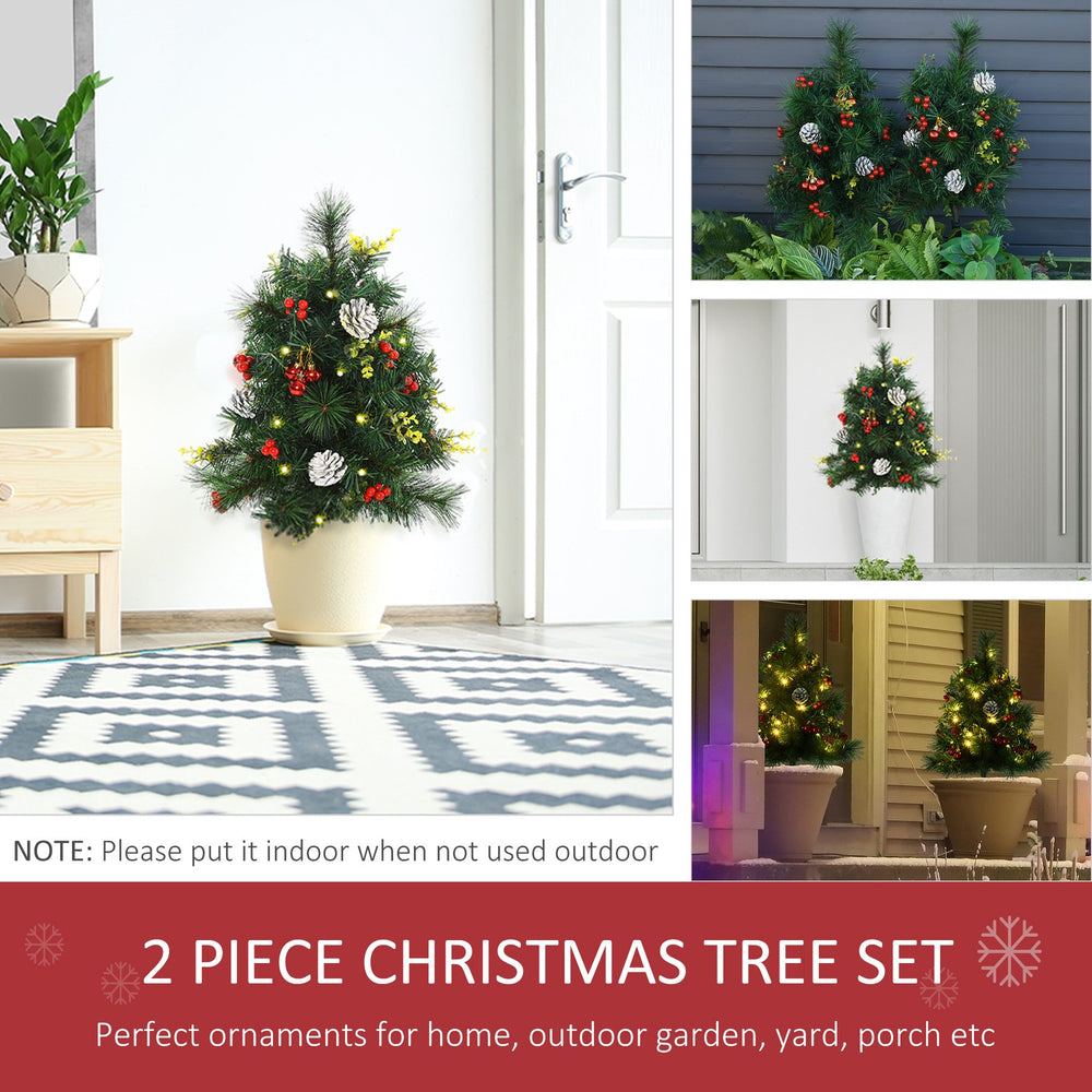 English Elm HOMCOM 22.5" Outdoor Pre-Lit Christmas Shrub 2-Pack with 24 Warm White LEDs, 8 Modes & Stakes W2225P249634