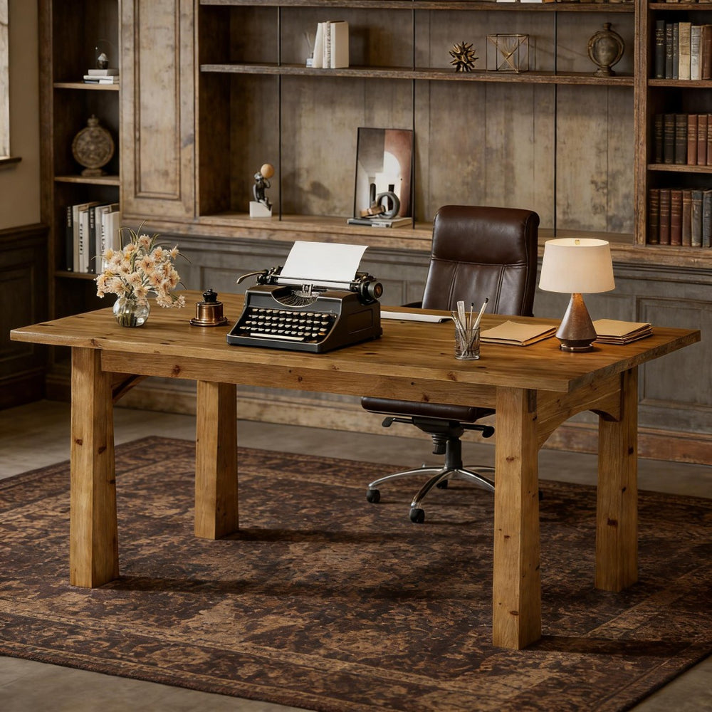 English Elm Executive Home Office Desk with Warm Wood Grain Finish and Spacious 63 Inch Worksurface T3971P460580