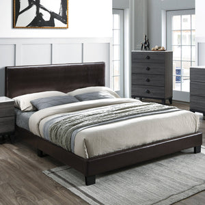 English Elm Modern Faux Leather Upholstered Bed Queen Size with Adjustable Headboard, Low-Profile Slat Support Frame, Sleek Contemporary Design Brown,Espresso 61 L x 31 W x 4 H B011P395416
