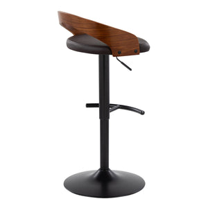 English Elm Grotto Adjustable Barstools Set Of 2 - Contemporary Black Metal, Walnut Wood & Brown Faux Leather B202S00910