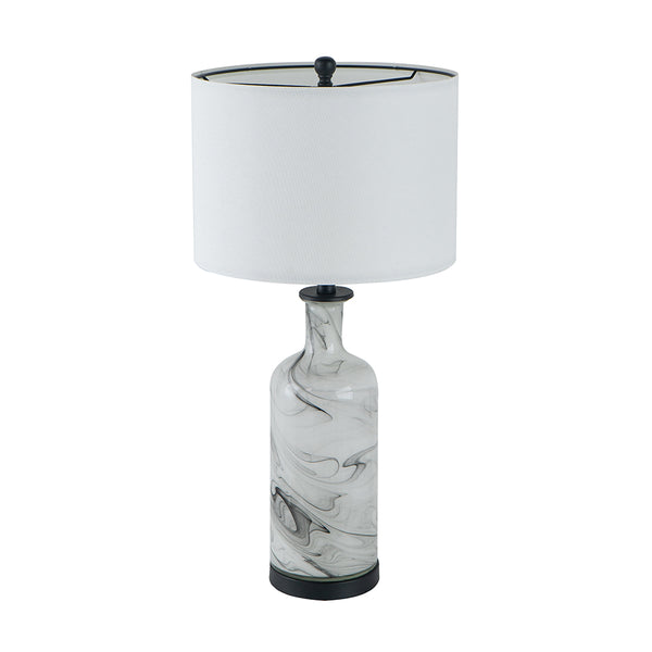 English Elm 14x14x28.5" Sarris Tall Glass Table Lamp - Gray & White Swirl Elegance with Linen Drum Shade, Modern Accent W2078P324067