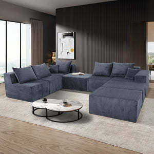 English Elm 8-Piece Modular U-Shaped Sectional Sofa with Oversized Chaise and Bed, Corduroy Luxury, No Assembly Needed Grey W3163S00041