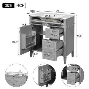 English Elm 30'' Modern Bathroom Vanity Set With Mirror, Stylish Freestanding Cabinet, Ample Storage & Sink SW000127AAE-1