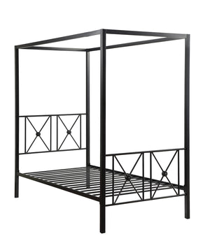 English Elm Black Queen Platform Canopy Bed with Double X Metal Frame and Medallion Accents for Modern-Traditional Bedrooms Black 80.5 L x 20.5 W x 4.5 H B011P207847