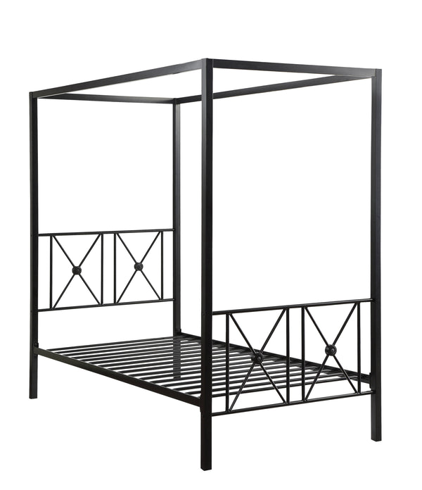English Elm Black Queen Platform Canopy Bed with Double X Metal Frame and Medallion Accents for Modern-Traditional Bedrooms Black 80.5 L x 20.5 W x 4.5 H B011P207847