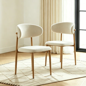 English Elm Dining Chairs Set of Two with Linen Cushions and Iron Legs for Farmhouse Kitchens Beige,Natural Wood W3590P457154
