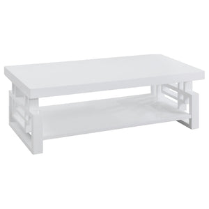 English Elm Fletcher Gloss White Lacquer Coffee and End Table Set for Modern Living Rooms B062S01661