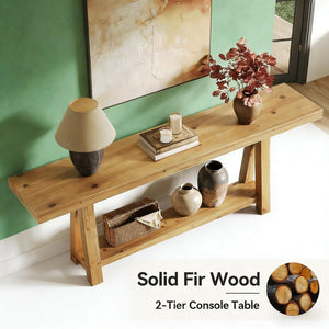 English Elm Hall Console Table Industrial Rustic Two Tier Wood Tone Metal Frame Entryway Sofa T3971P450044