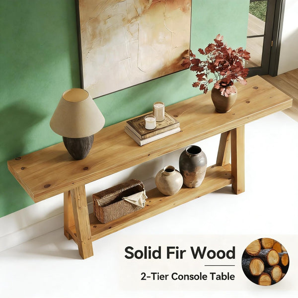 English Elm Hall Console Table Industrial Rustic Two Tier Wood Tone Metal Frame Entryway Sofa T3971P450044