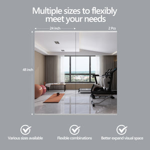 English Elm 63x24 Inch Tempered Glass 2-Pack Home Gym Mirror, Shatterproof Framed Silver, HD Reflection for Fitness T3757P347060