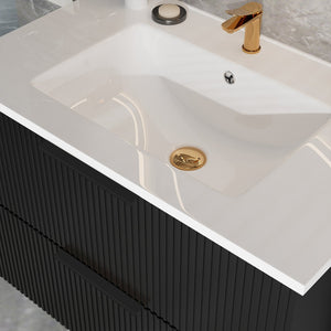 English Elm 36 Floating Bathroom Vanity with Ceramic Sink, Wall-Mounted 36" Modern Fluted Cabinet with Quiet Drawers Matte Black 38.18 L x 22.83 W x 7.48 H W3520S00003
