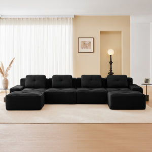 English Elm 153" Luxurious U-Shaped Modular Sectional Sofa With Deep Seating, No Assembly, Anti-Slip Design, Black W714S01482