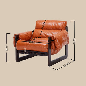 English Elm Medieval premium lounge chair with oil-waxed leather, removable cushion, mortise & tenon frame stability Retro Orange W2989P328541