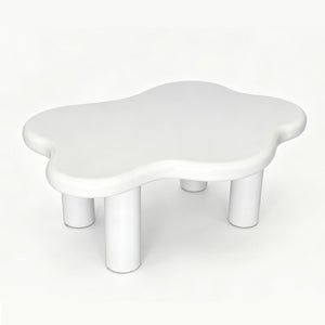 English Elm 40-inch Cloud Shaped Coffee Table Sculptural Mdf Top with Tapered Legs for Living Rooms White W3935S00003