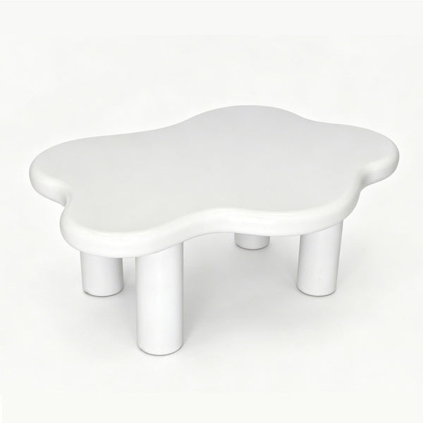 English Elm 40-inch Cloud Shaped Coffee Table Sculptural Mdf Top with Tapered Legs for Living Rooms White W3935S00003