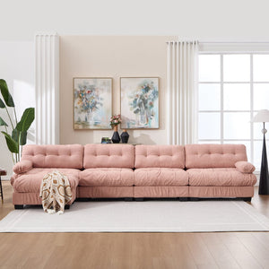 English Elm Modular Cloud Sofa Deep Seat Flannelette Sectional with Round Armrests for Living Room Pink W2120S00048
