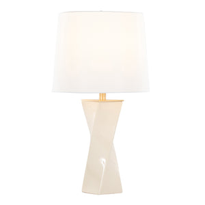 English Elm Curvo Twisted Ceramic Table Lamp 27" with Gold Metal Accents and White Linen Shade for Glam Decor Cream B202P224193