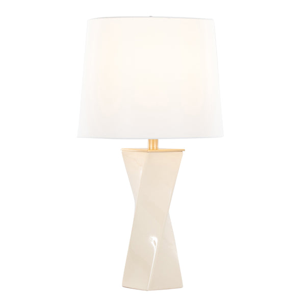English Elm Curvo Twisted Ceramic Table Lamp 27" with Gold Metal Accents and White Linen Shade for Glam Decor Cream B202P224193