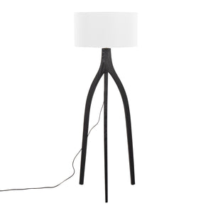 English Elm Wishbone Contemporary Floor Lamp with Linen Shade and Tripod Wood Base for Living Room Ambiance Black B202S01379