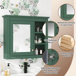 English Elm 30'' Modern Medicine Cabinet Wall Mirror with Hidden Storage and Adjustable Open Shelves for Bath Green WF318452AAF