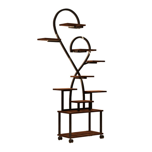 English Elm (Heart Shape) Plant Stand Indoor with LED Grow Lights, Tiered Metal Tree Shelf, Stylish Black/Walnut Decor W2641P323276