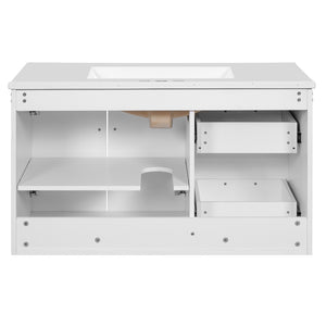 English Elm 36'' Wall Mounted Bathroom Vanity with Ceramic Sink, Solid Wood & MDF Floating Cabinet with Drawers White N710P293299K