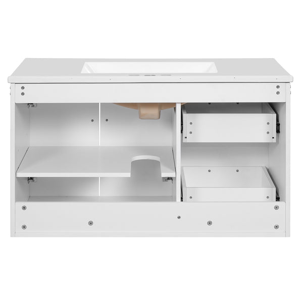 English Elm 36'' Wall Mounted Bathroom Vanity with Ceramic Sink, Solid Wood & MDF Floating Cabinet with Drawers White N710P293299K