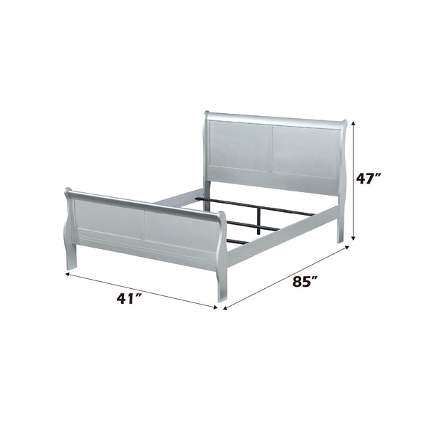 English Elm Louis Philippe Sleigh Twin Bed - Elegant Platinum Finish With Curved Headboard & Low-Profile Design B2726S00158