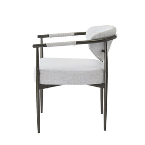English Elm Modern Upholstered Armchair Set Two Beige Cushioned Seats with Bronze Iron Legs N762P329075A