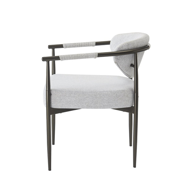 English Elm Modern Upholstered Armchair Set Two Beige Cushioned Seats with Bronze Iron Legs N762P329075A