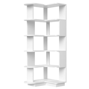 English Elm 5-tier Corner Bookcase L-shaped Freestanding Open Shelf Display for Home Office White T3623P436784