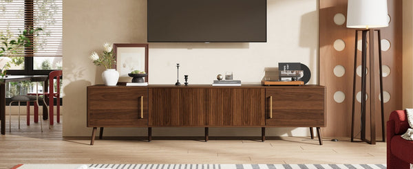 English Elm 78 Inch Walnut Entertainment Center Fluted Doors Solid Wood Legs for Living Room N710P372559P