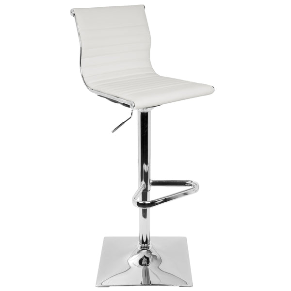 English Elm Masters Contemporary Adjustable Barstool with Swivel, Faux Leather Seat, Chrome Base, Comfort Height White B202P222339