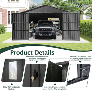 English Elm 12x15ft Outdoor Steel Carport Shed with Lockable Doors and Weather Resistant Frame W1859P382847