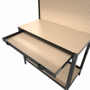 English Elm 63" Steel Workbench with Pegboard Mdf Surface Drawer for Garage Workshop Use W2079P185202