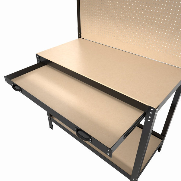 English Elm 63" Steel Workbench with Pegboard Mdf Surface Drawer for Garage Workshop Use W2079P185202
