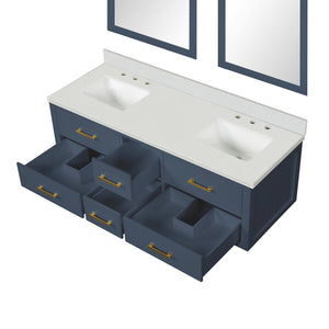 English Elm Blue Double Bath Vanity Set With Cultured Marble Top & 28" Mirrors - Stylish Storage Solution! B2731S01564