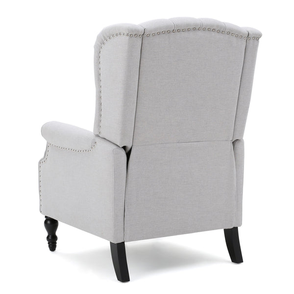 English Elm Christopher Knight Home® - Light Grey Tufted Fabric Arm Chair Recliner with Wingback Design, Button-Tufted Diamond Stitch Comfort and Pushback Recline, 28.5"W x 62"D Fully Reclined — Stylish Living Room Accent 56992.00LGY