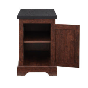 English Elm Farmhouse Rustic End Table with Barn Door Concealed Storage, Metal Handle, Retro Decor, Sturdy Base Oak W2275P192794
