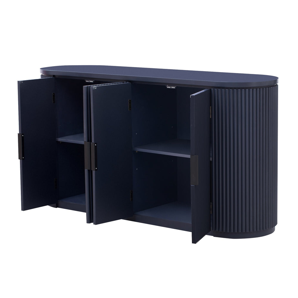 English Elm U_STYLE Vertical Striped Door Storage Cabinet with Metal Handles, Adjustable Shelves, 220lb Top Capacity Navy Blue WY000407AAV