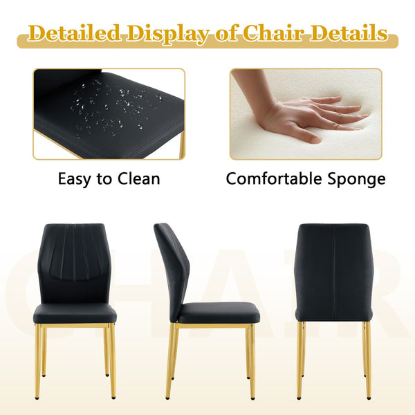 English Elm Table and Chair Set Oval Tempered Glass Top with Gold Base Glam Dining Room 7 Piece Black+Gold,Transparent W1151S04726
